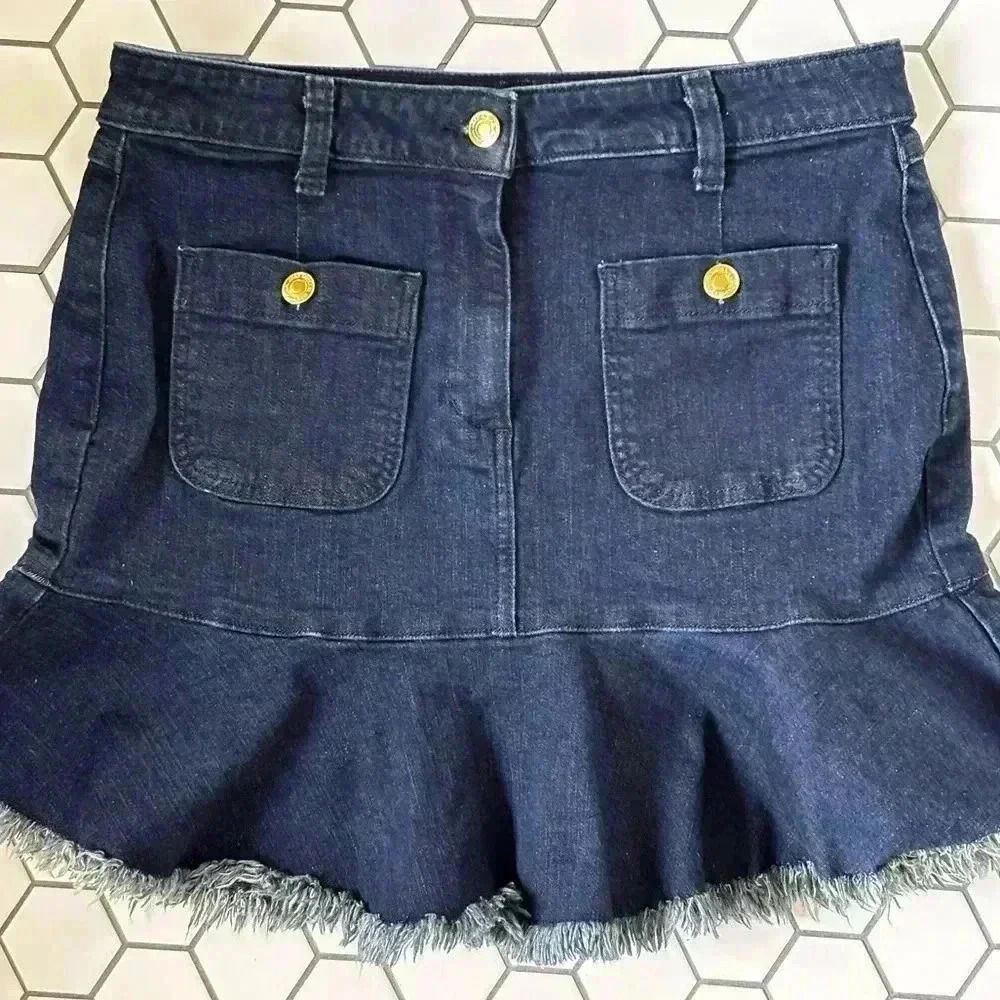 Michael Kors flounce raw hem denim skirt